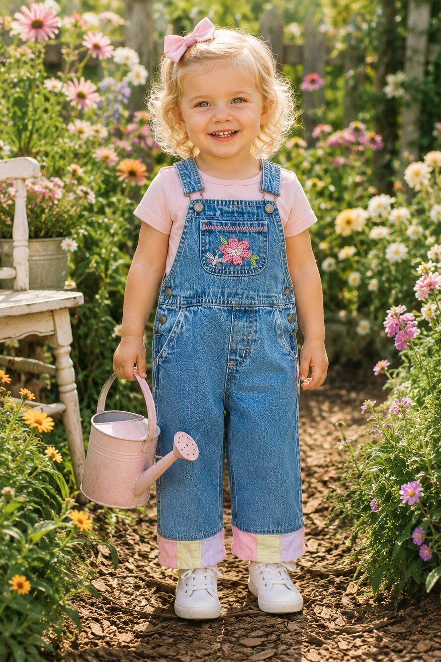 Vintage Carter's 24M Denim Bib Overalls Floral Bee Embroidered Cottagecore